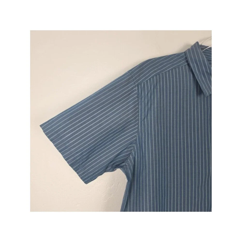 Patagonia Fezzman Button Shirt Short Sleeve Organic Cotton Striped Blue Size M